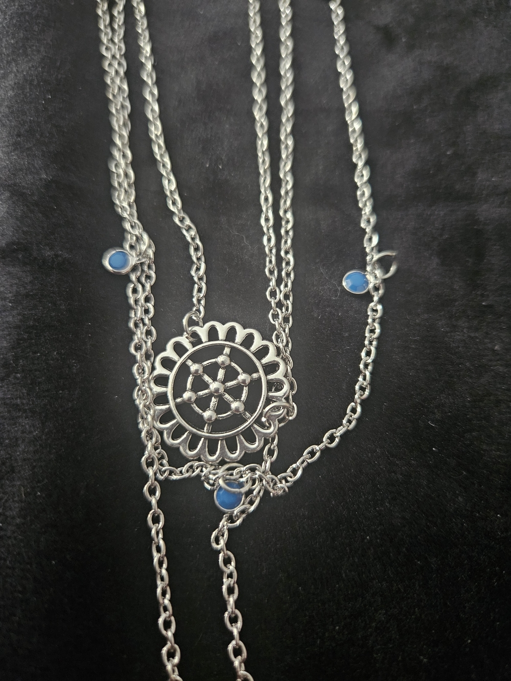 paparazzi Silver-Tone Layered Floral Medallion Necklace with Blue Accents